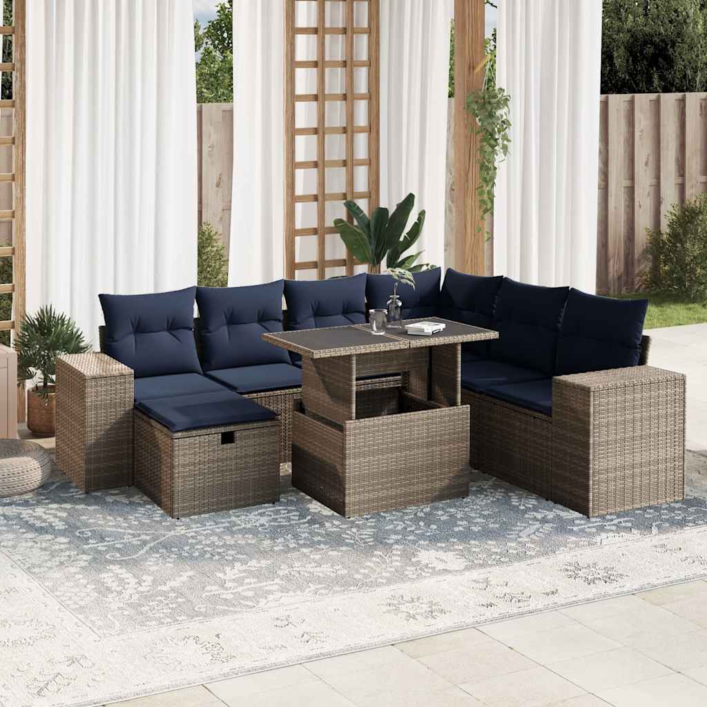 8-delige tuinbankset met kussens, grijs polyrotan is nu te koop bij PeponiXL, paradijselijk wonen!