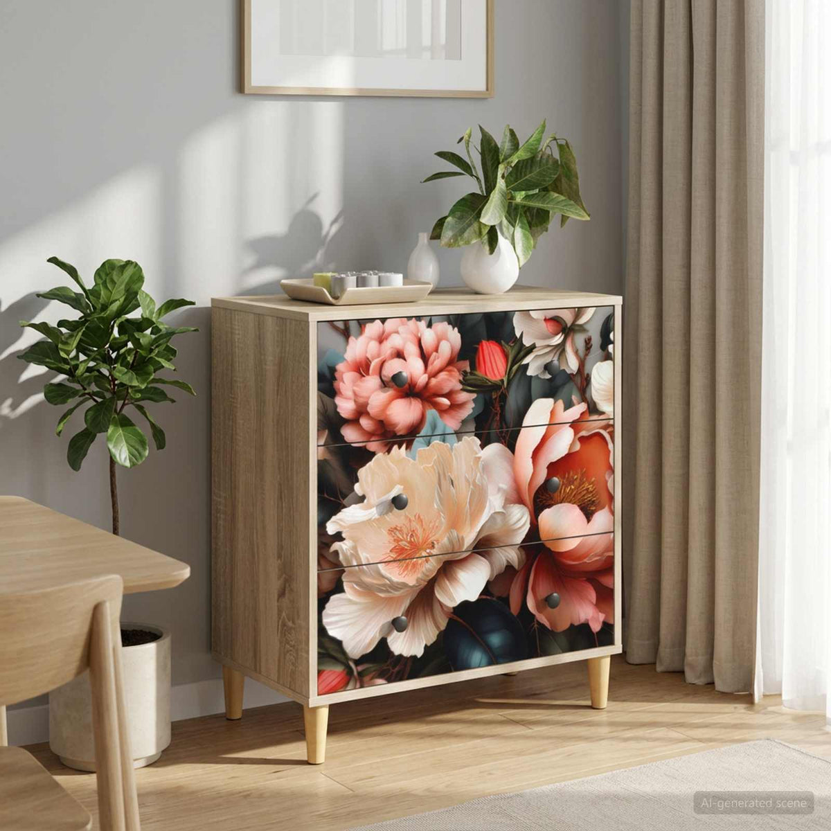 Ladekast BORNE Licht pioenroosprint 66 x 36,5 x 75 cm Sonoma is nu te koop bij PeponiXL, paradijselijk wonen!