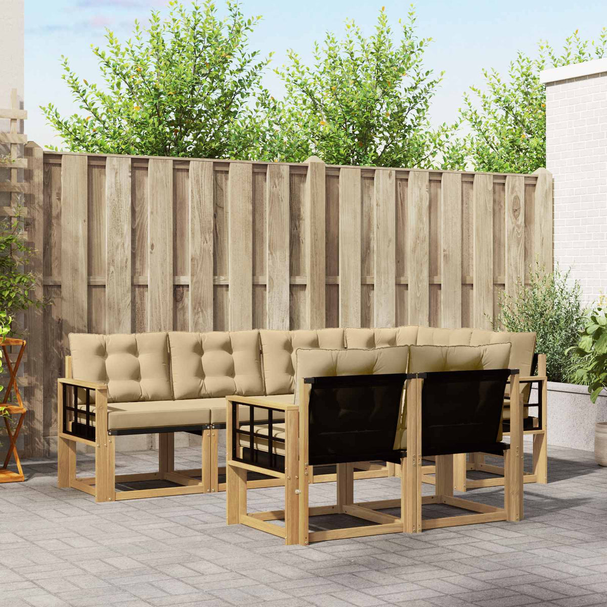 Buiten bankenset met kussen 7 pcs Wit en Beige is nu te koop bij PeponiXL, paradijselijk wonen!
