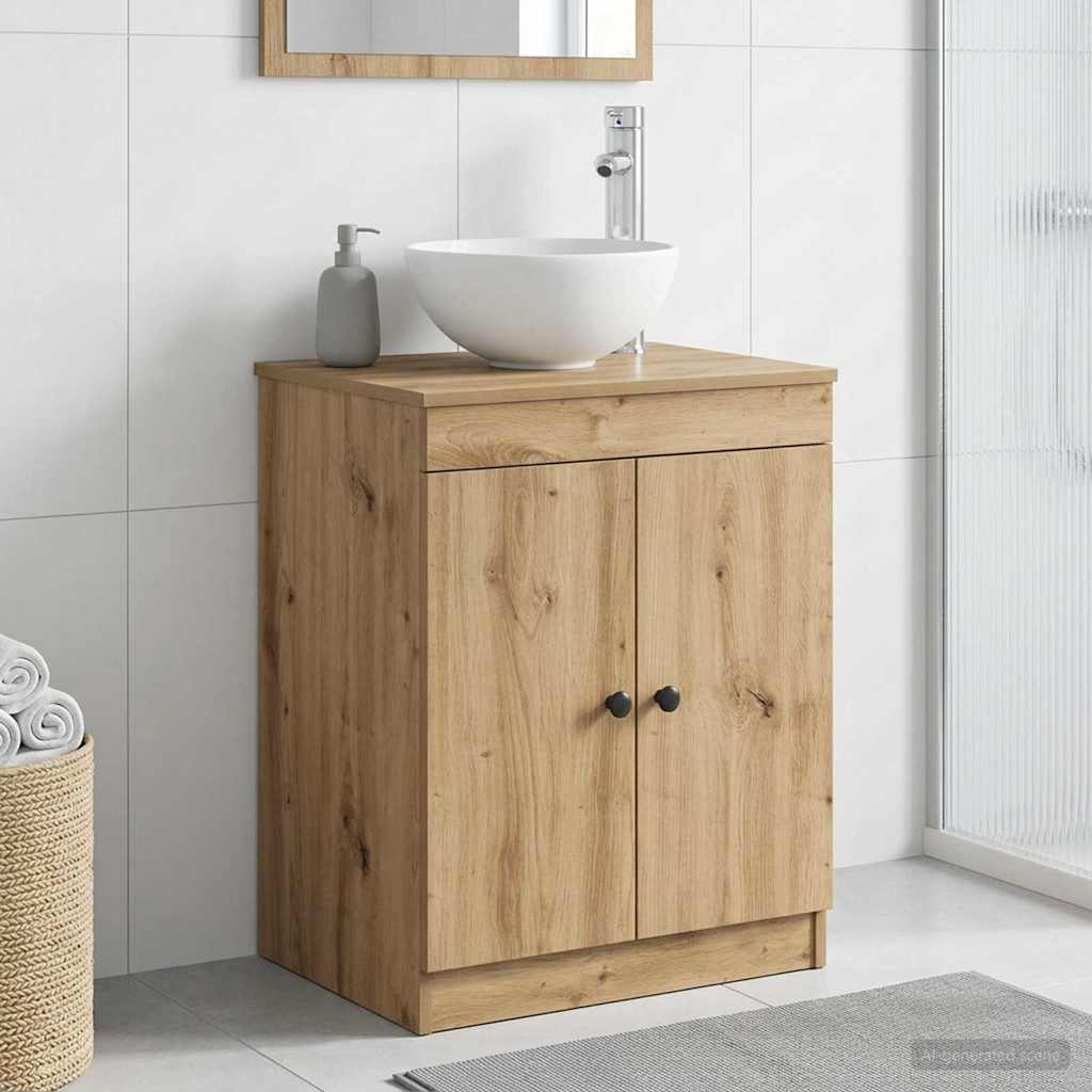 Badkamerkast Artisanaal eiken 54 x 41 x 70 cm Bewerkt hout is nu te koop bij PeponiXL, paradijselijk wonen!