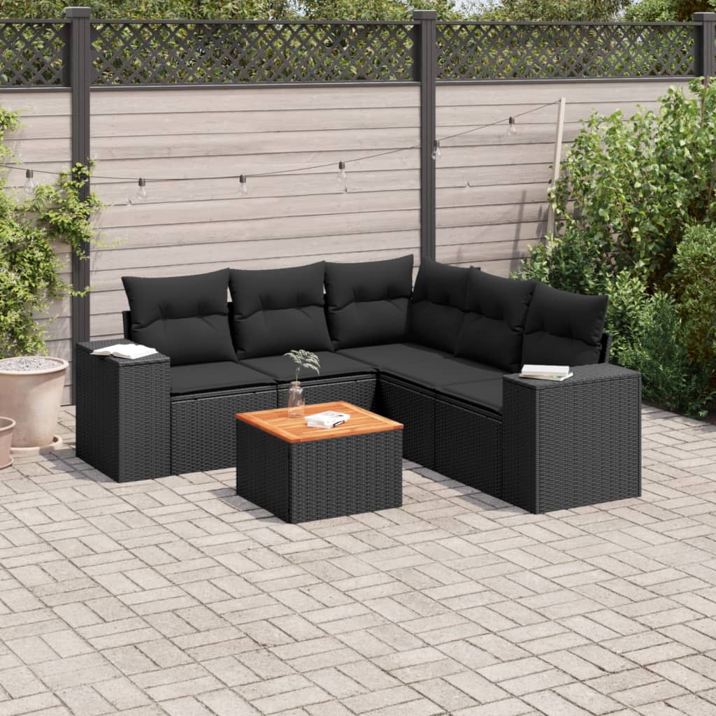 6-delige Loungeset met kussens poly rattan zwart is nu te koop bij PeponiXL, paradijselijk wonen!