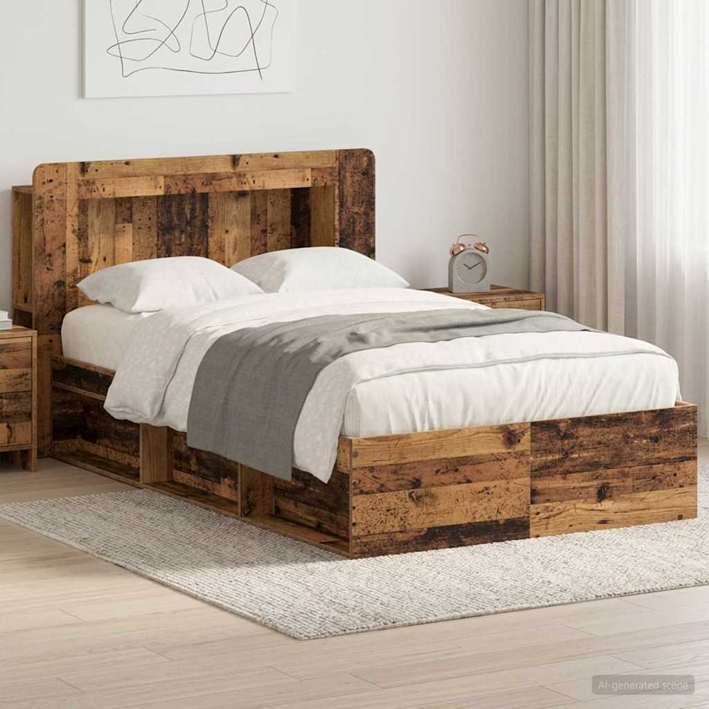 Bedframe met opslag Oud hout 120 x 200 cm Bewerkt hout is nu te koop bij PeponiXL, paradijselijk wonen!