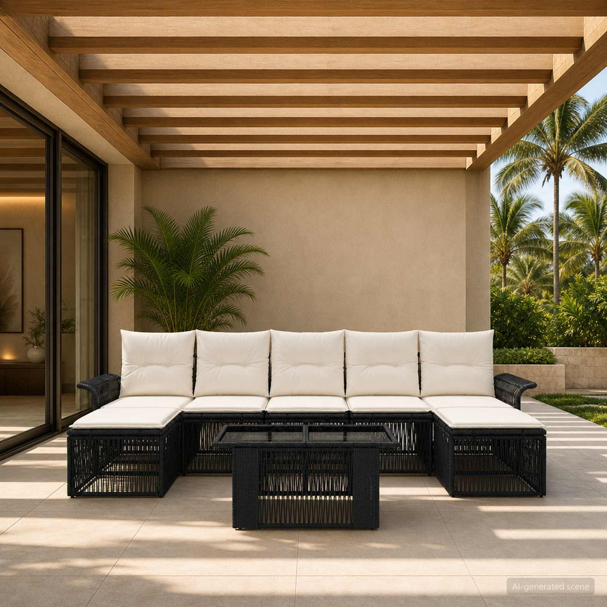 Tuinbankenset 8 st Zwart en Cream Wit poly rattan is nu te koop bij PeponiXL, paradijselijk wonen!