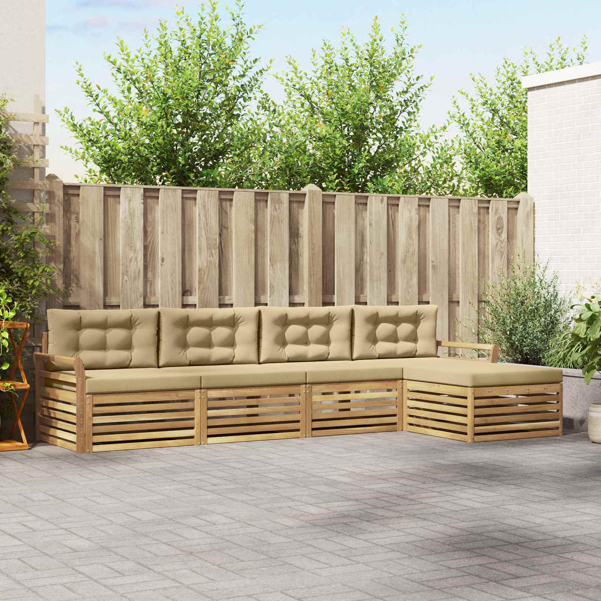 Buiten bankenset 5 pcs Wit en Beige is nu te koop bij PeponiXL, paradijselijk wonen!