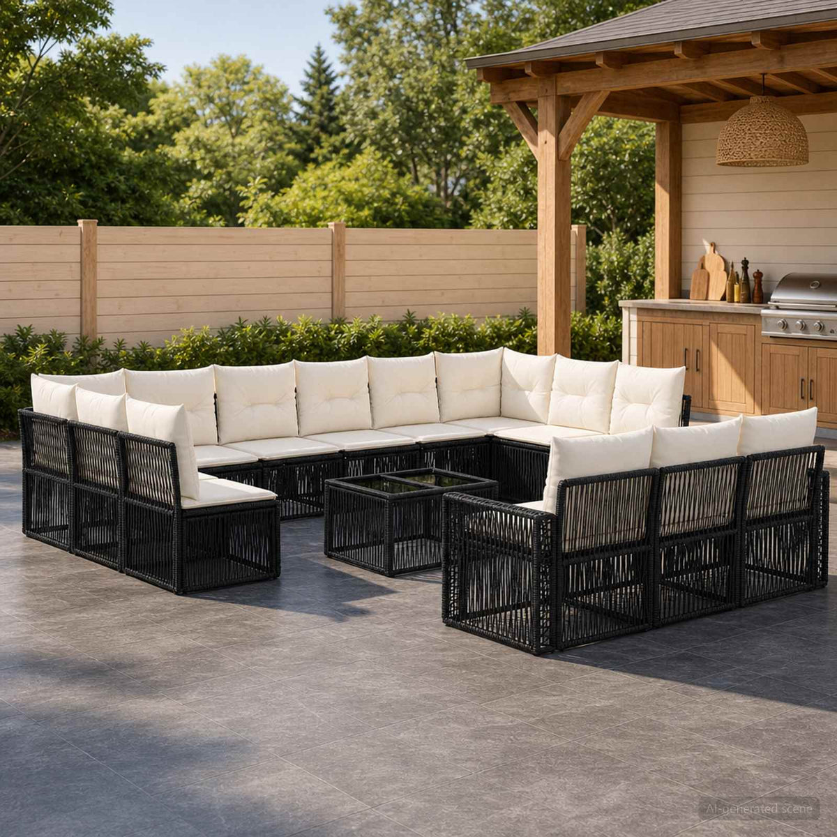 Tuinbankenset 14 pcs Zwart en Cream Wit poly rattan is nu te koop bij PeponiXL, paradijselijk wonen!