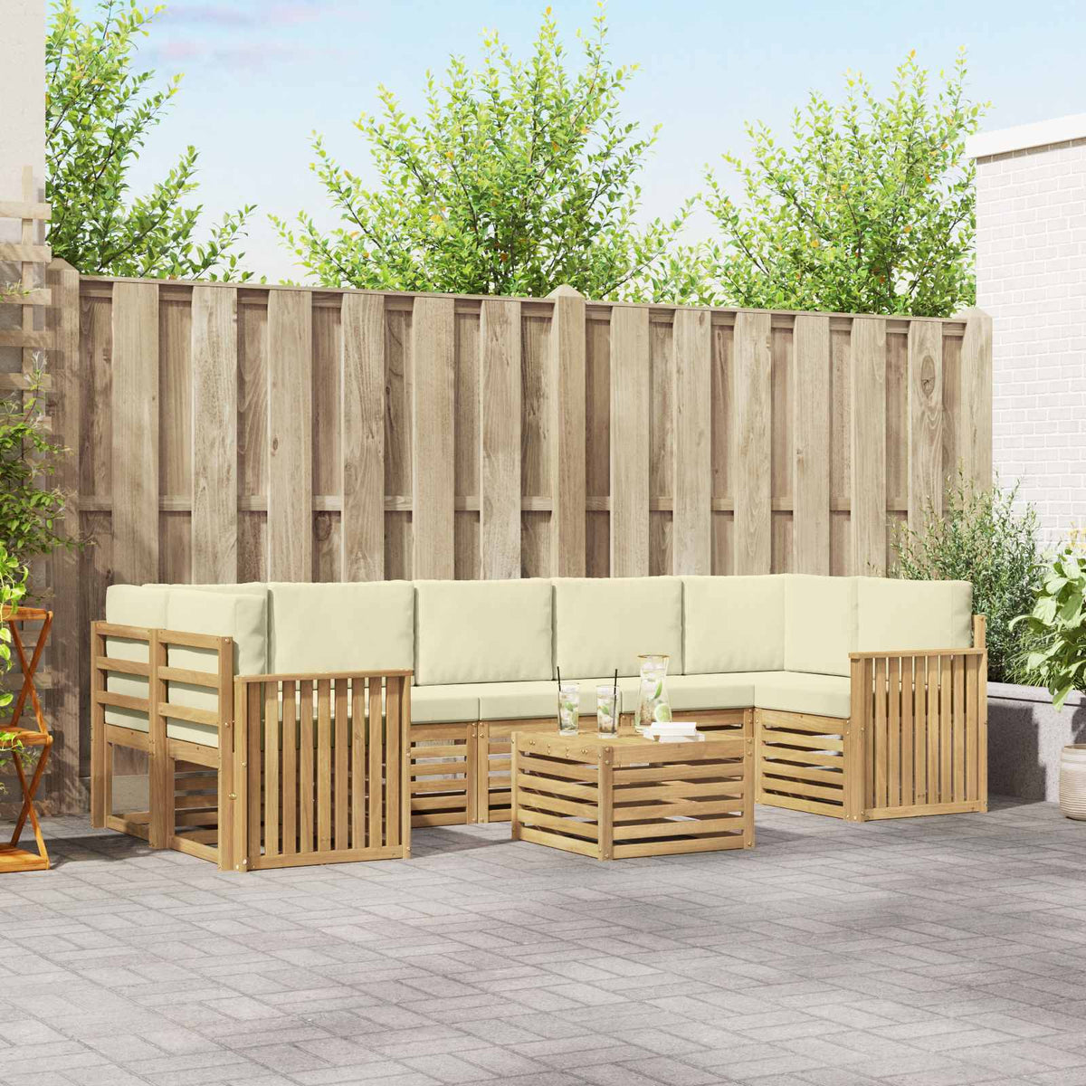 Buiten bankenset met kussen 8 pcs Wit en crèmekleurig Polyester is nu te koop bij PeponiXL, paradijselijk wonen!
