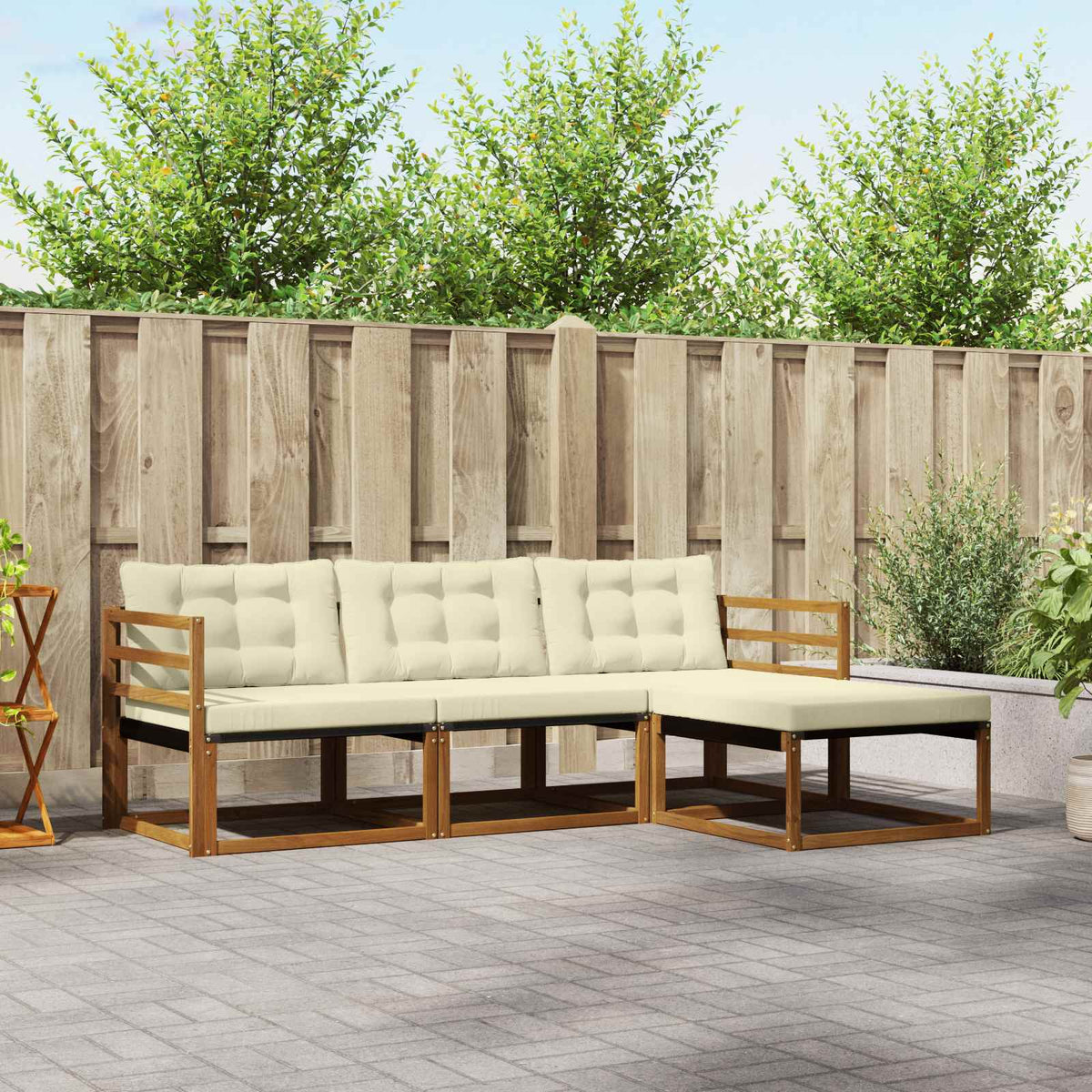 Buiten bankenset met kussen 4 pcs Natuurlijk en Crème is nu te koop bij PeponiXL, paradijselijk wonen!