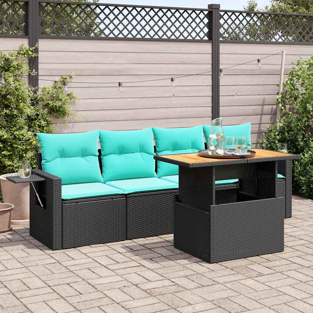 5-delige Loungeset met kussens poly rattan zwart is nu te koop bij PeponiXL, paradijselijk wonen!