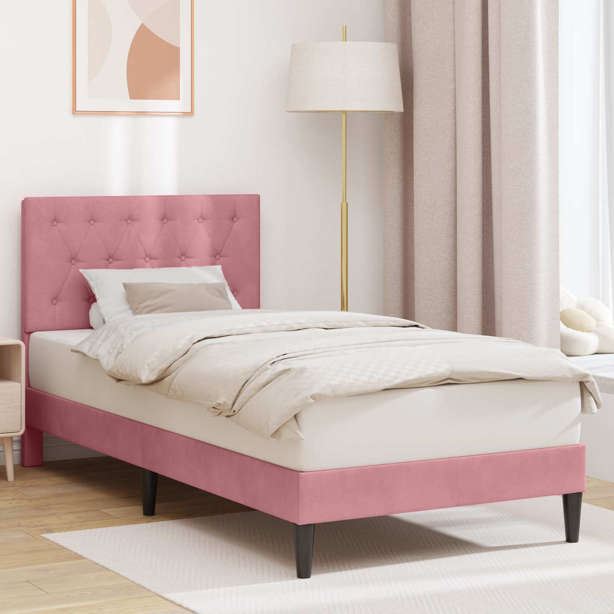 Bedframe met hoofdeinde Roze 80 x 200 cm Fluweel is nu te koop bij PeponiXL, paradijselijk wonen!