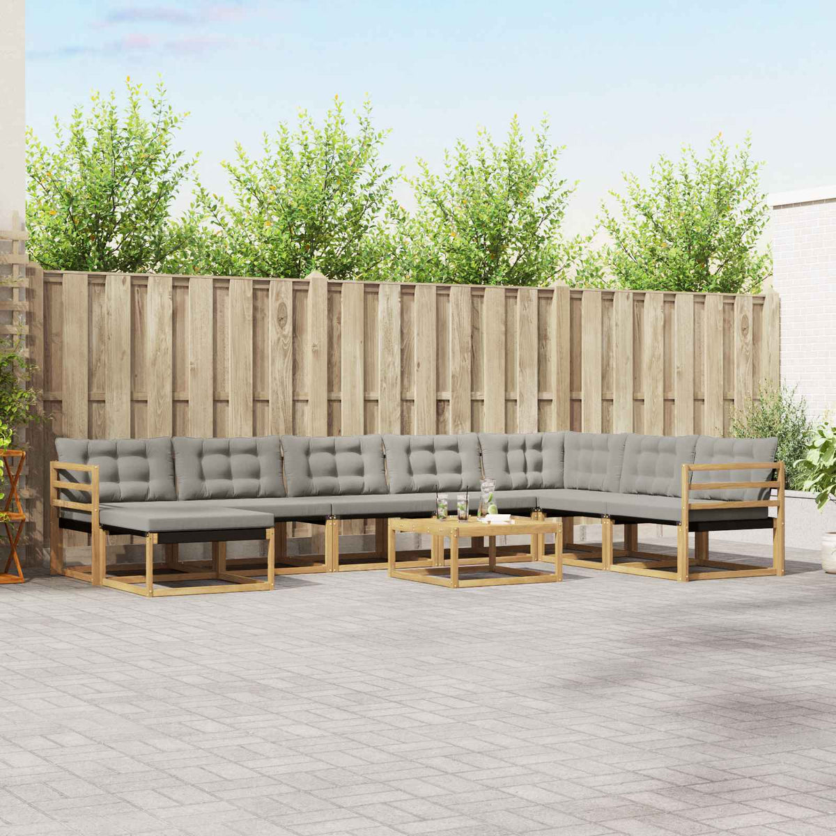 Buiten bankenset 9 pcs Wit en Lichtgrijs Massief Acaciahout is nu te koop bij PeponiXL, paradijselijk wonen!