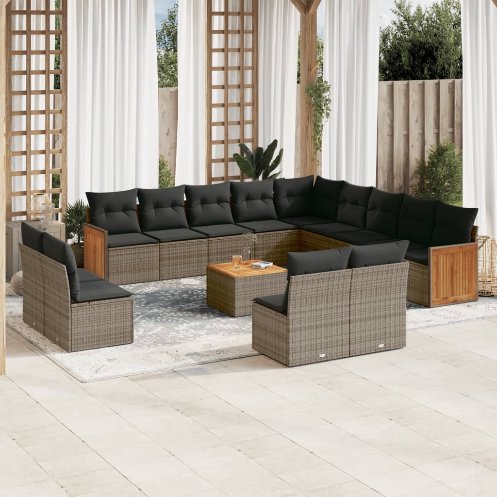 14-delige Loungeset met kussens poly rattan grijs is nu te koop bij PeponiXL, paradijselijk wonen!