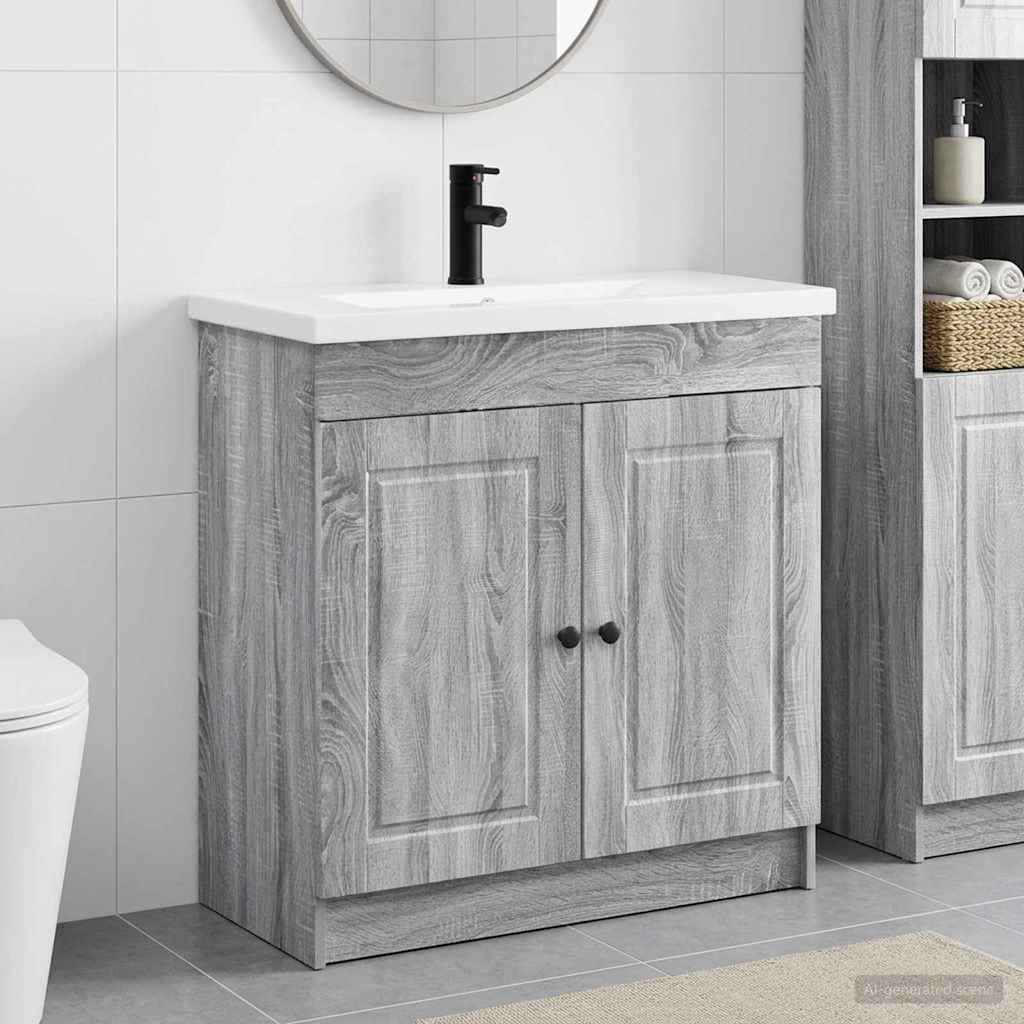 Badkamermeubelset Grijs Sonoma 78,5 x 37,5 x 81 cm Bewerkt hout is nu te koop bij PeponiXL, paradijselijk wonen!