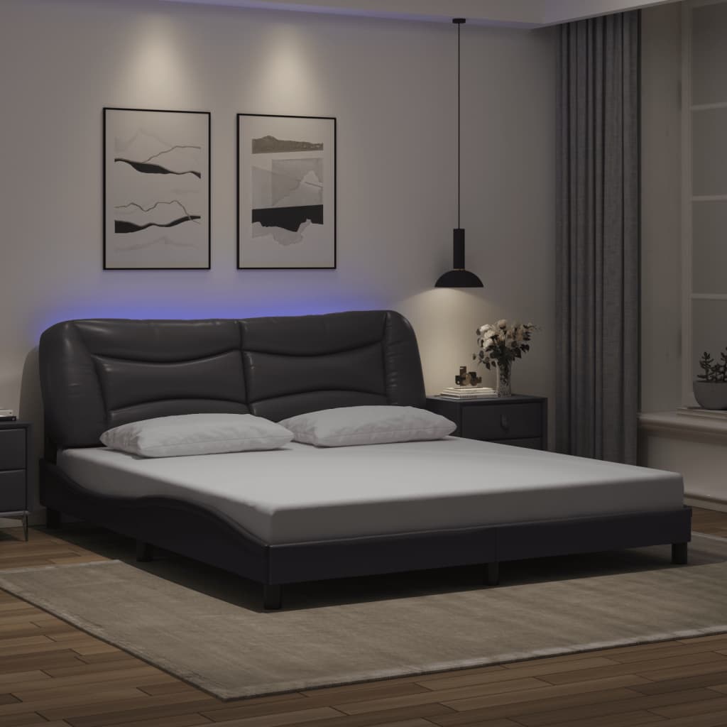 Bedframe met LED zonder matras "Hvar" zwart 180x200 cm is nu te koop bij PeponiXL, paradijselijk wonen!