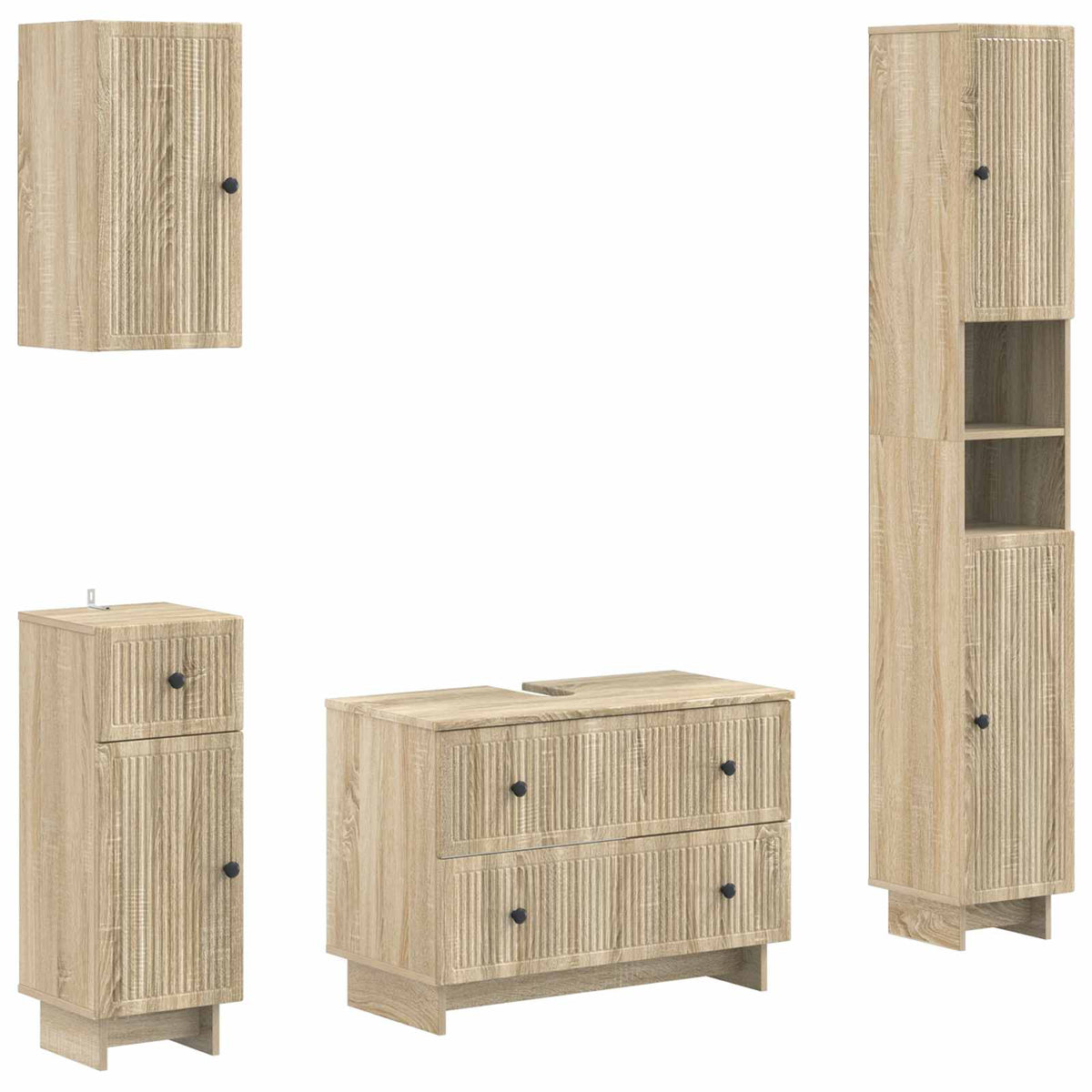 4-delige Badkamerkast Set EDE Sonoma Eiken Bewerkt hout is nu te koop bij PeponiXL, paradijselijk wonen!