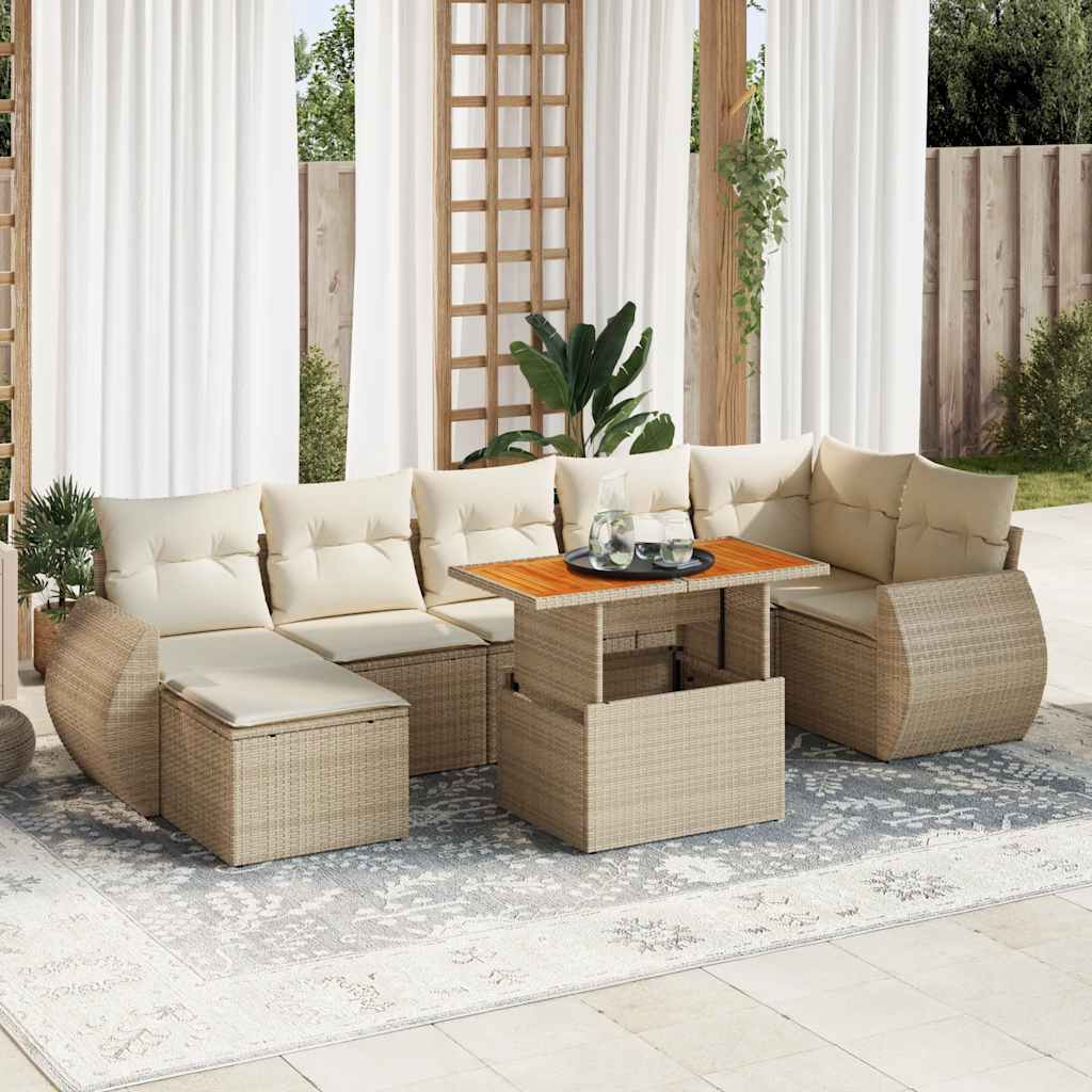 8-delige Loungeset met kussens poly rattan beige is nu te koop bij PeponiXL, paradijselijk wonen!