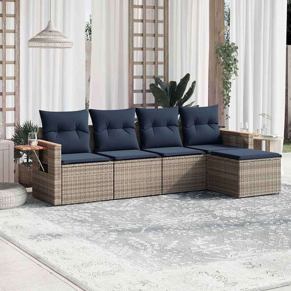 5-delige Loungeset met kussens poly rattan grijs is nu te koop bij PeponiXL, paradijselijk wonen!