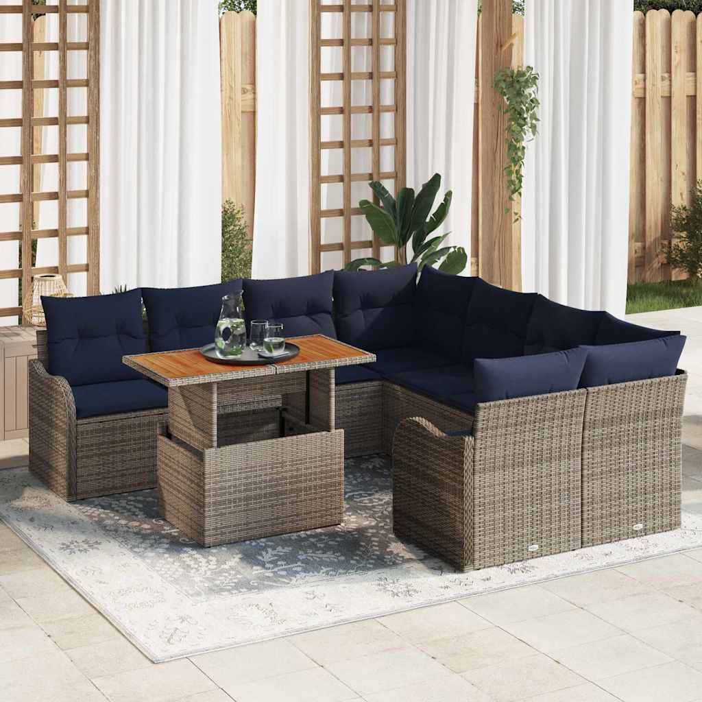 Tuinbankenset 9 st 8-Aantal zitplaatsen Grijs en Marineblauw is nu te koop bij PeponiXL, paradijselijk wonen!