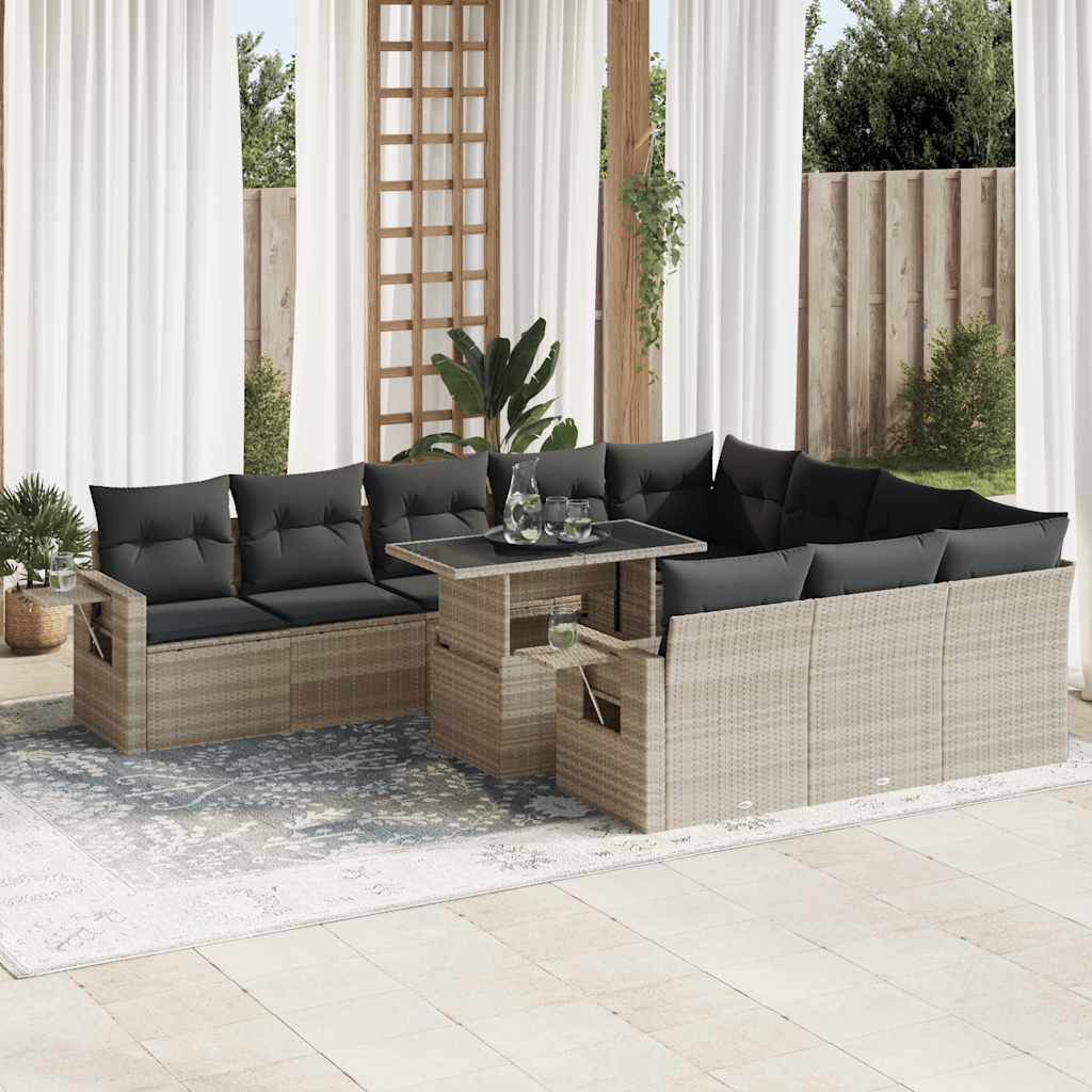 11-delige Loungeset met kussens poly rattan lichtgrijs is nu te koop bij PeponiXL, paradijselijk wonen!