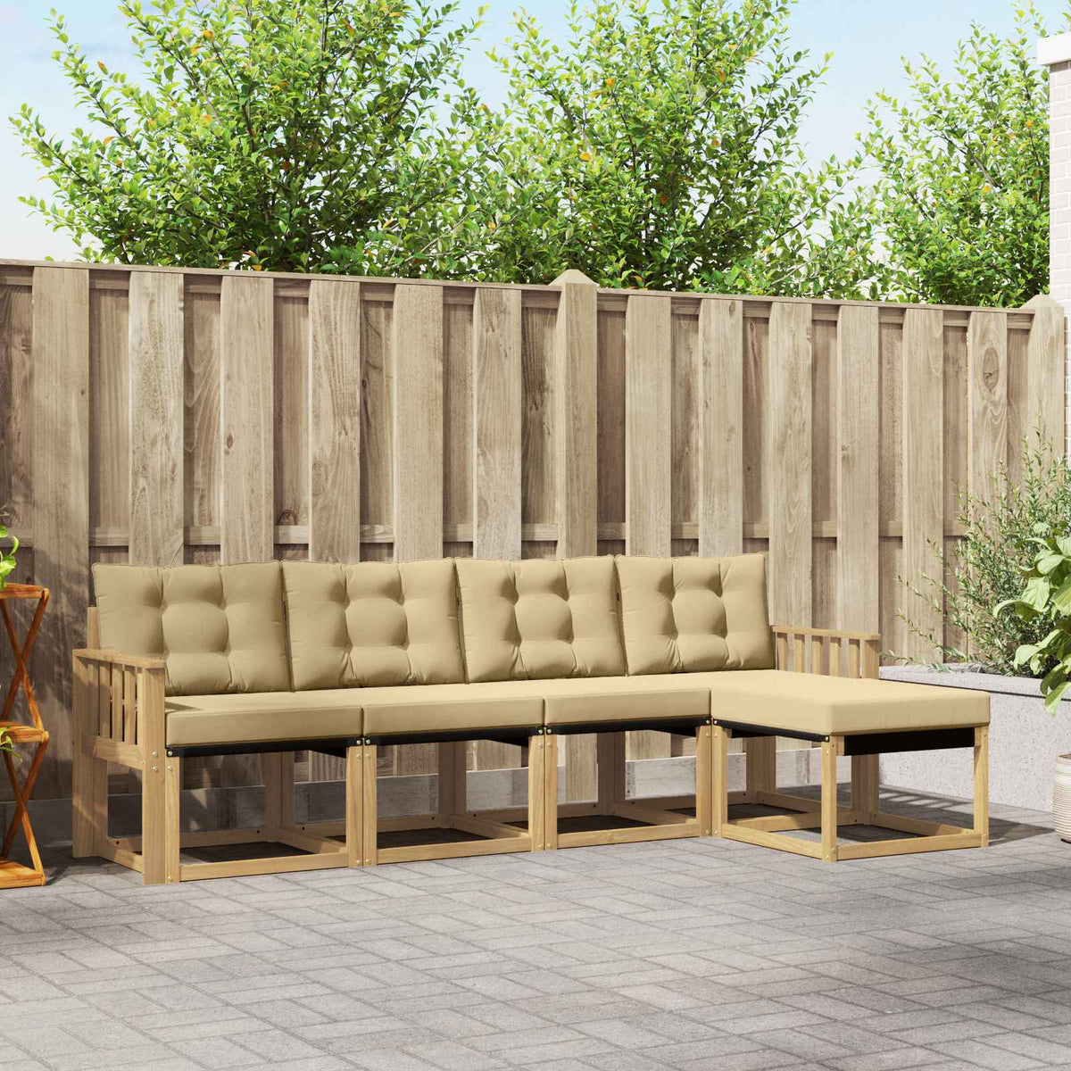 Buiten bankenset met kussen 5 pcs Wit en Beige is nu te koop bij PeponiXL, paradijselijk wonen!