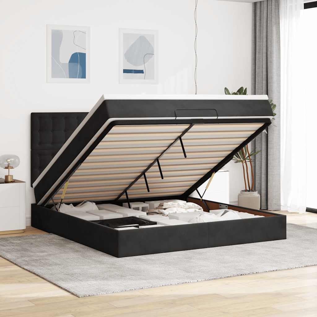 Ottoman bed met matrassen en LED's 180x200cm fluweel zwart is nu te koop bij PeponiXL, paradijselijk wonen!
