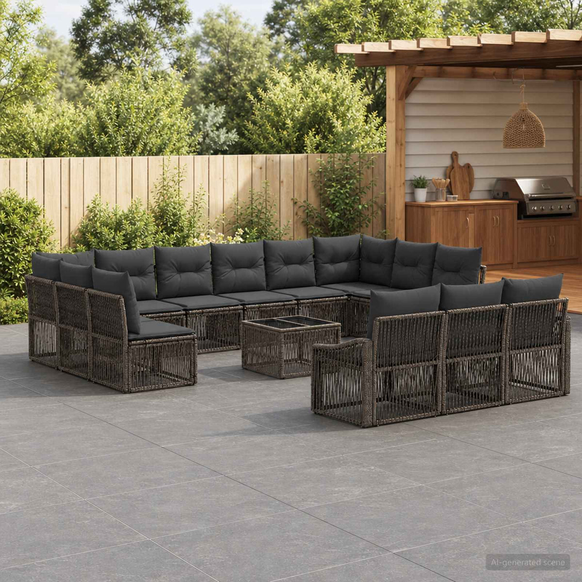 Tuinbankenset 14 pcs Grijs poly rattan is nu te koop bij PeponiXL, paradijselijk wonen!