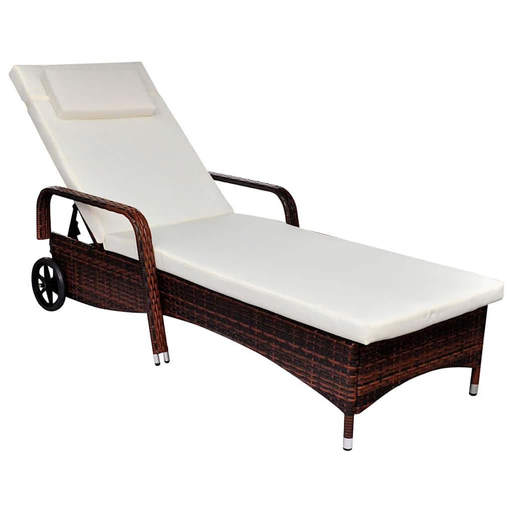 Ligbed met kussen en wieltjes poly rattan bruin is nu te koop bij PeponiXL, paradijselijk wonen!