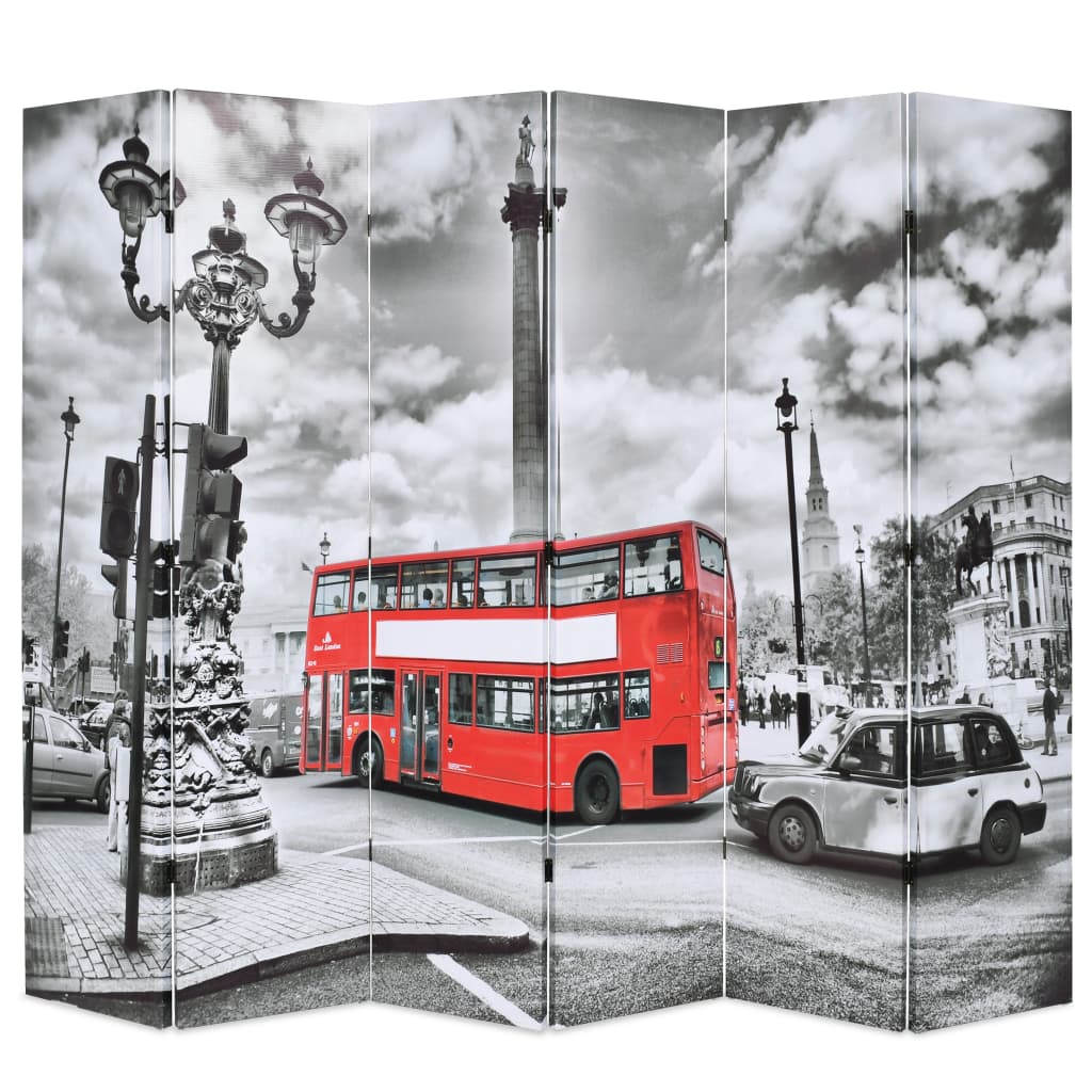 Kamerscherm inklapbaar Londen bus 228x170 cm zwart en wit is nu te koop bij PeponiXL, paradijselijk wonen!