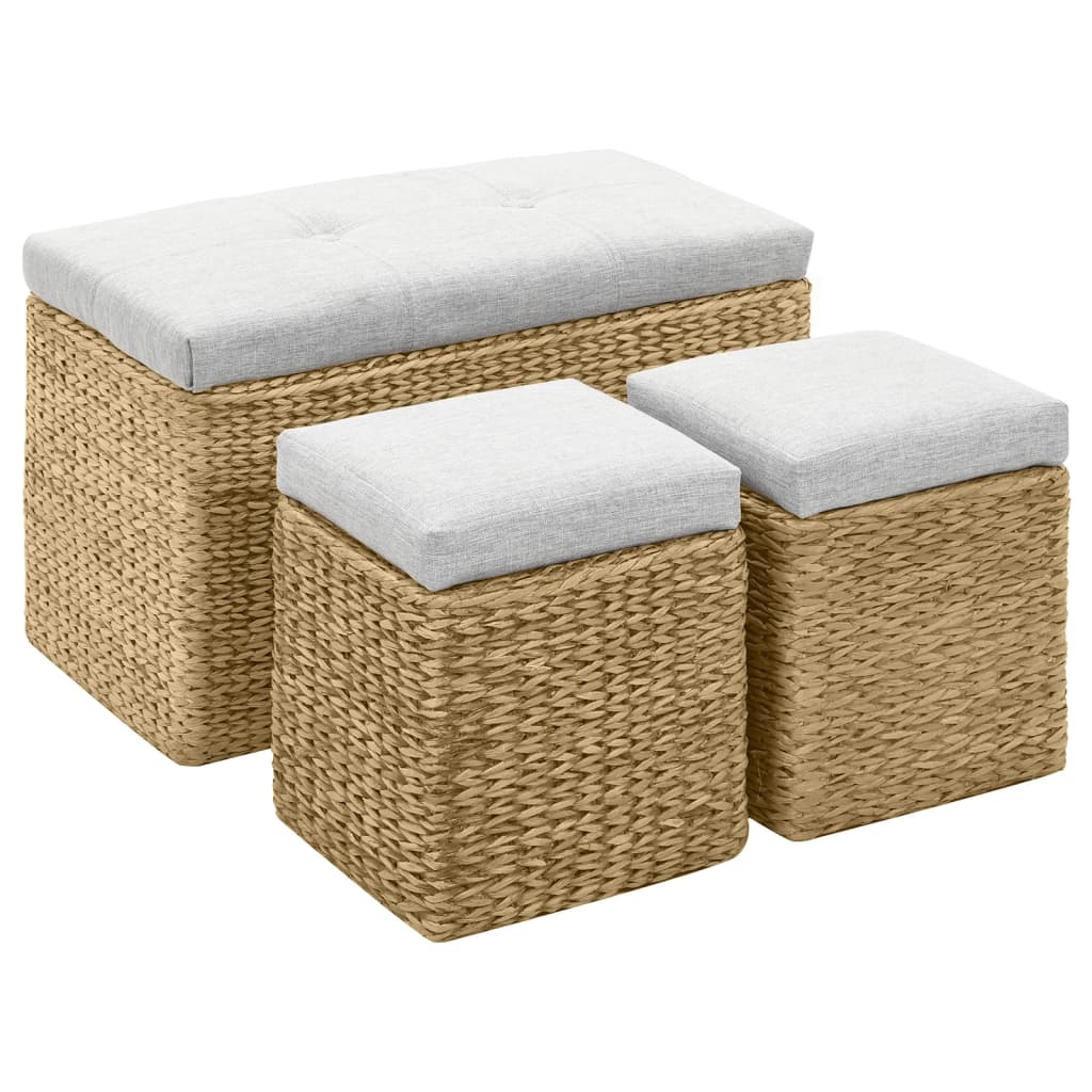 Bankje met 2 poefs zeegras grijs is nu te koop bij PeponiXL, paradijselijk wonen!
