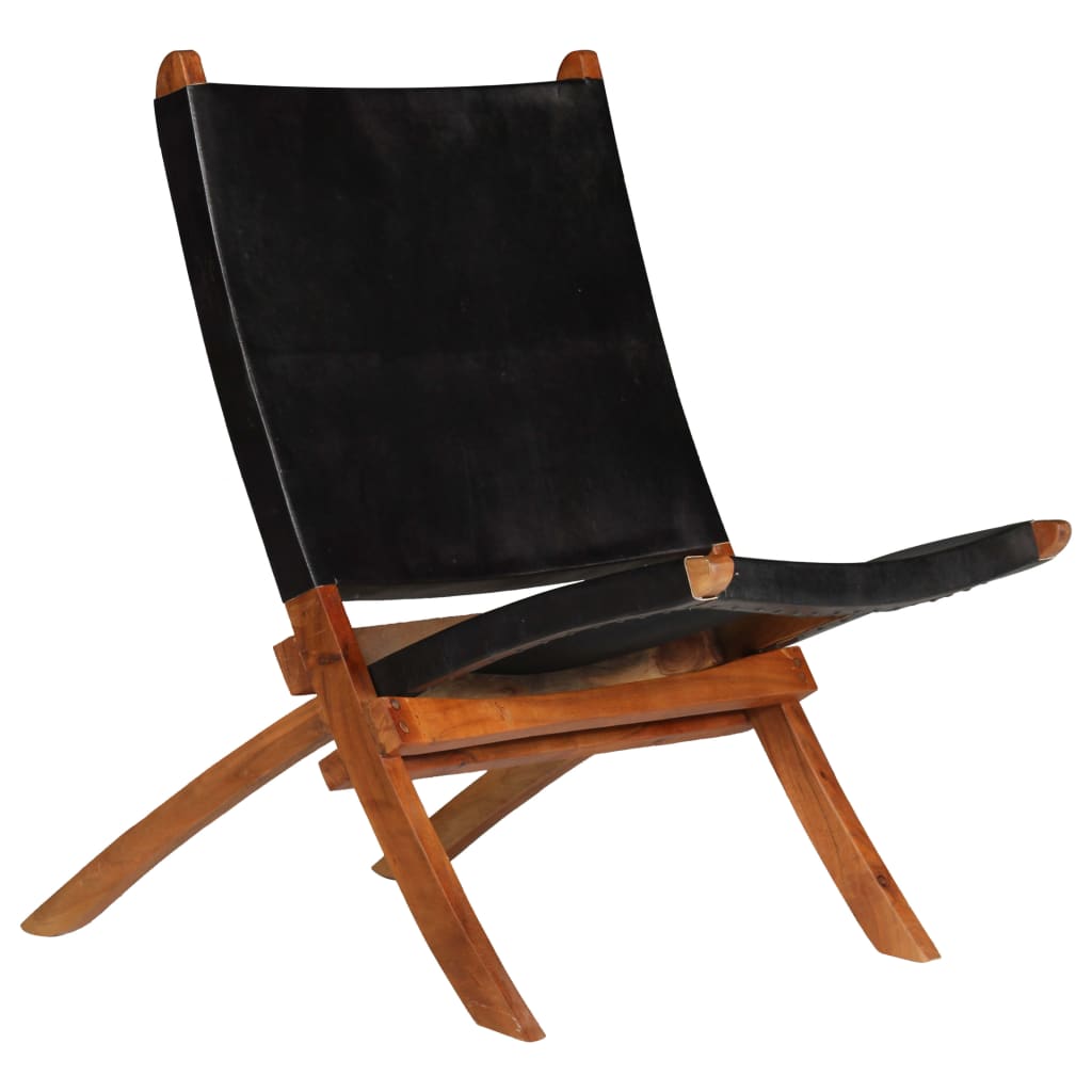 Relaxstoel inklapbaar echt leer zwart is nu te koop bij PeponiXL, paradijselijk wonen!