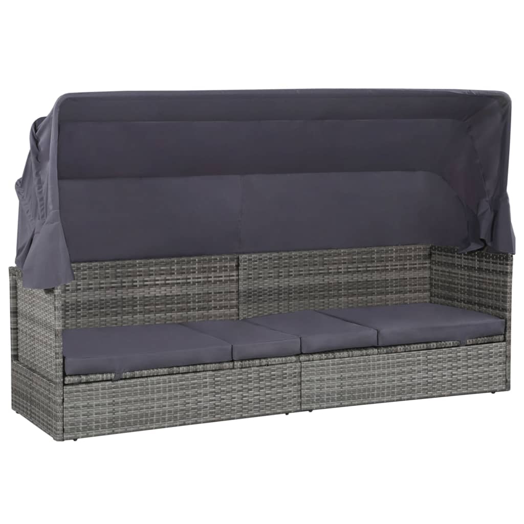 Tuinbed met luifel 205x62 cm poly rattan grijs is nu te koop bij PeponiXL, paradijselijk wonen!