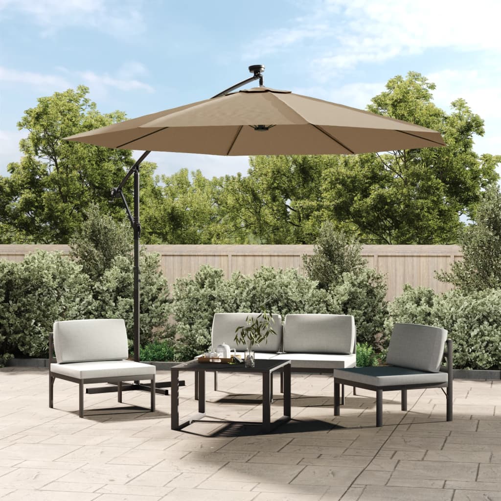 Zweefparasol met LED-verlichting stalen paal 300 cm taupe is nu te koop bij PeponiXL, paradijselijk wonen!