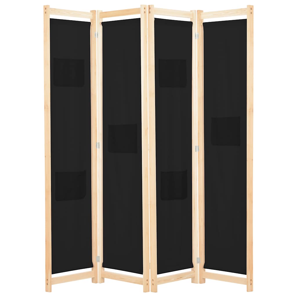 Kamerscherm met 4 panelen 160x170x4 cm stof zwart is nu te koop bij PeponiXL, paradijselijk wonen!