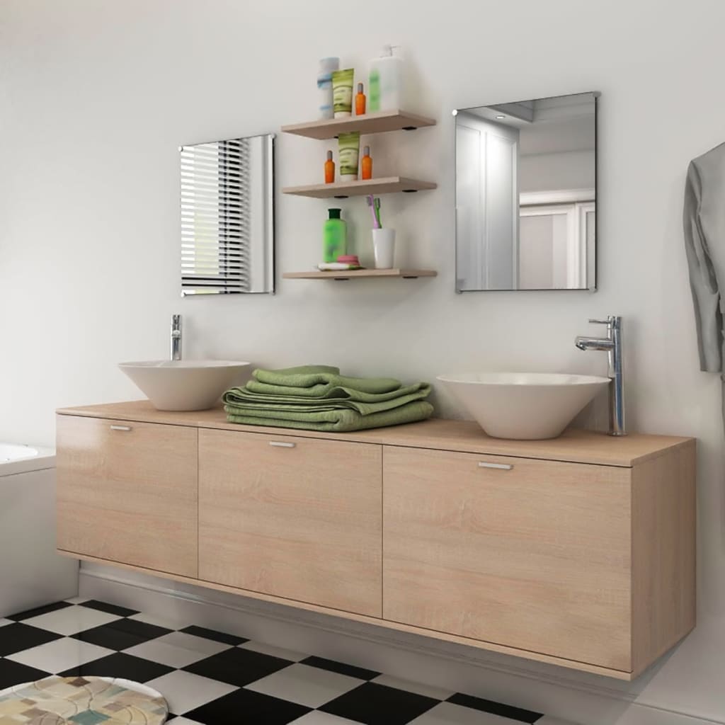 Badkamermeubelset 10-delig met kraan en wasbak beige is nu te koop bij PeponiXL, paradijselijk wonen!