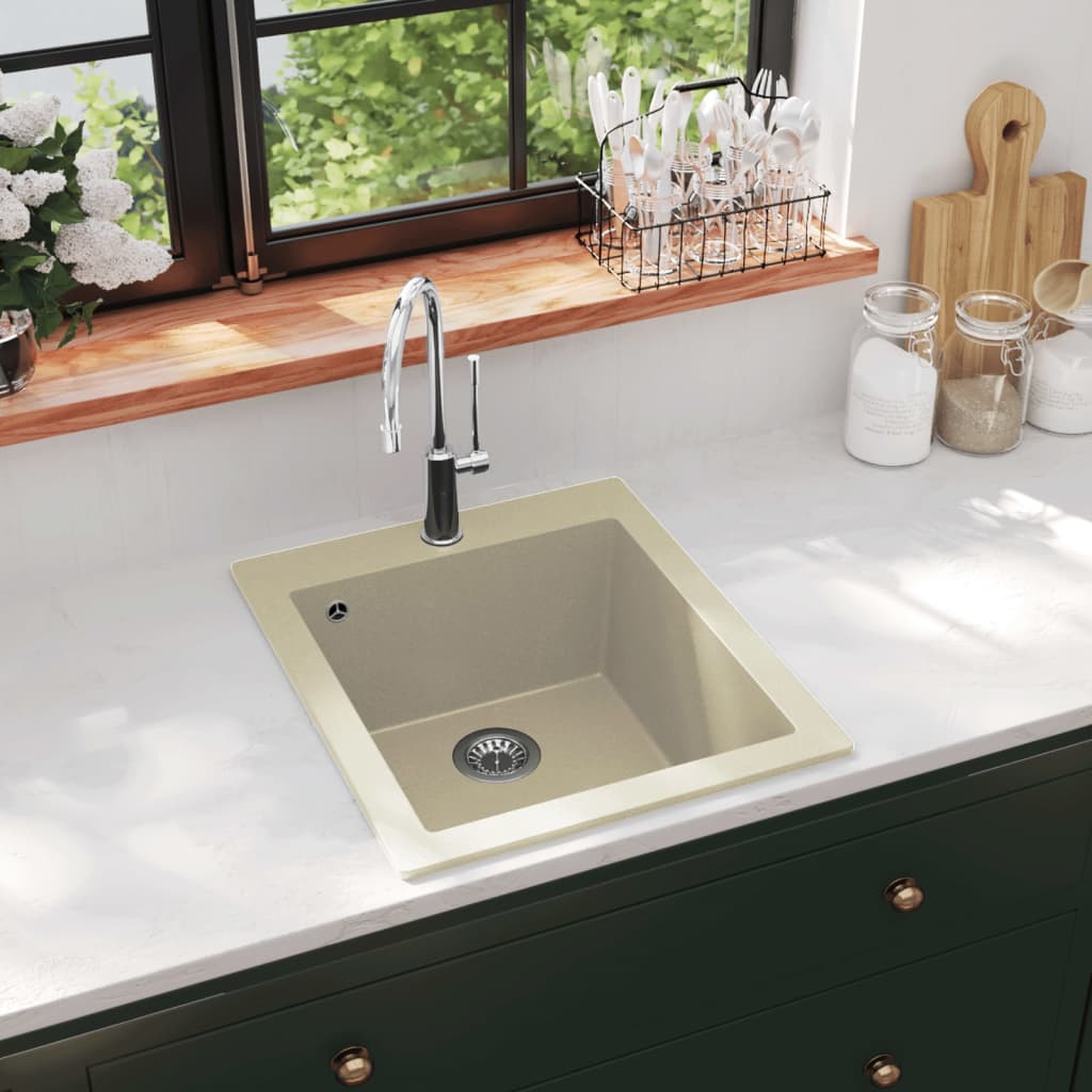 Gootsteen enkele bak graniet beige is nu te koop bij PeponiXL, paradijselijk wonen!