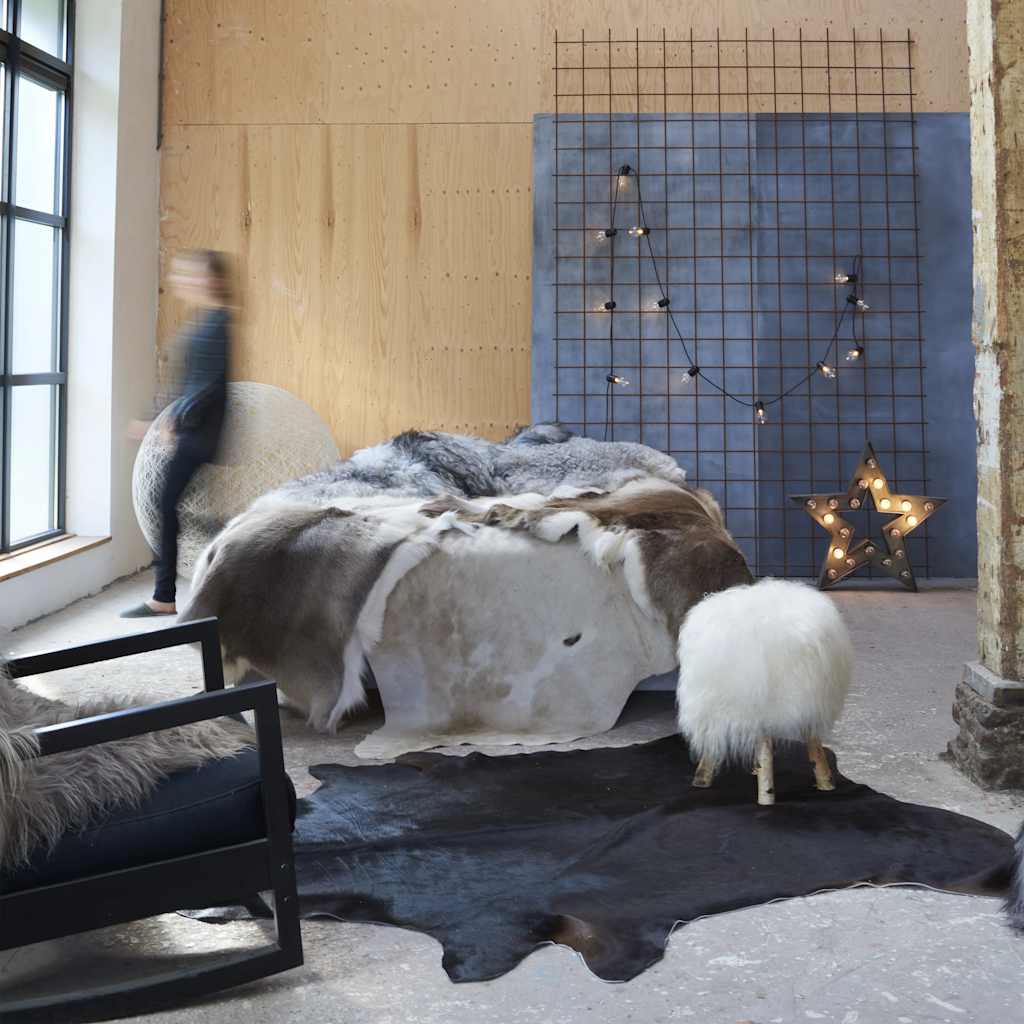 Vloerkleed 150x170 cm echte runderhuid zwart is nu te koop bij PeponiXL, paradijselijk wonen!