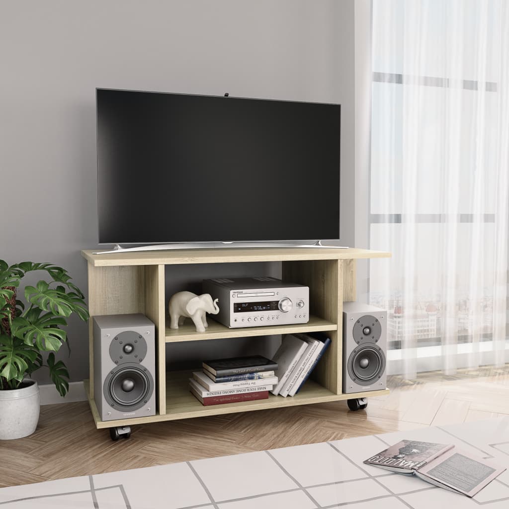 Tv-meubel met wieltjes 80x40x45 cm bewerkt hout sonoma eiken is nu te koop bij PeponiXL, paradijselijk wonen!