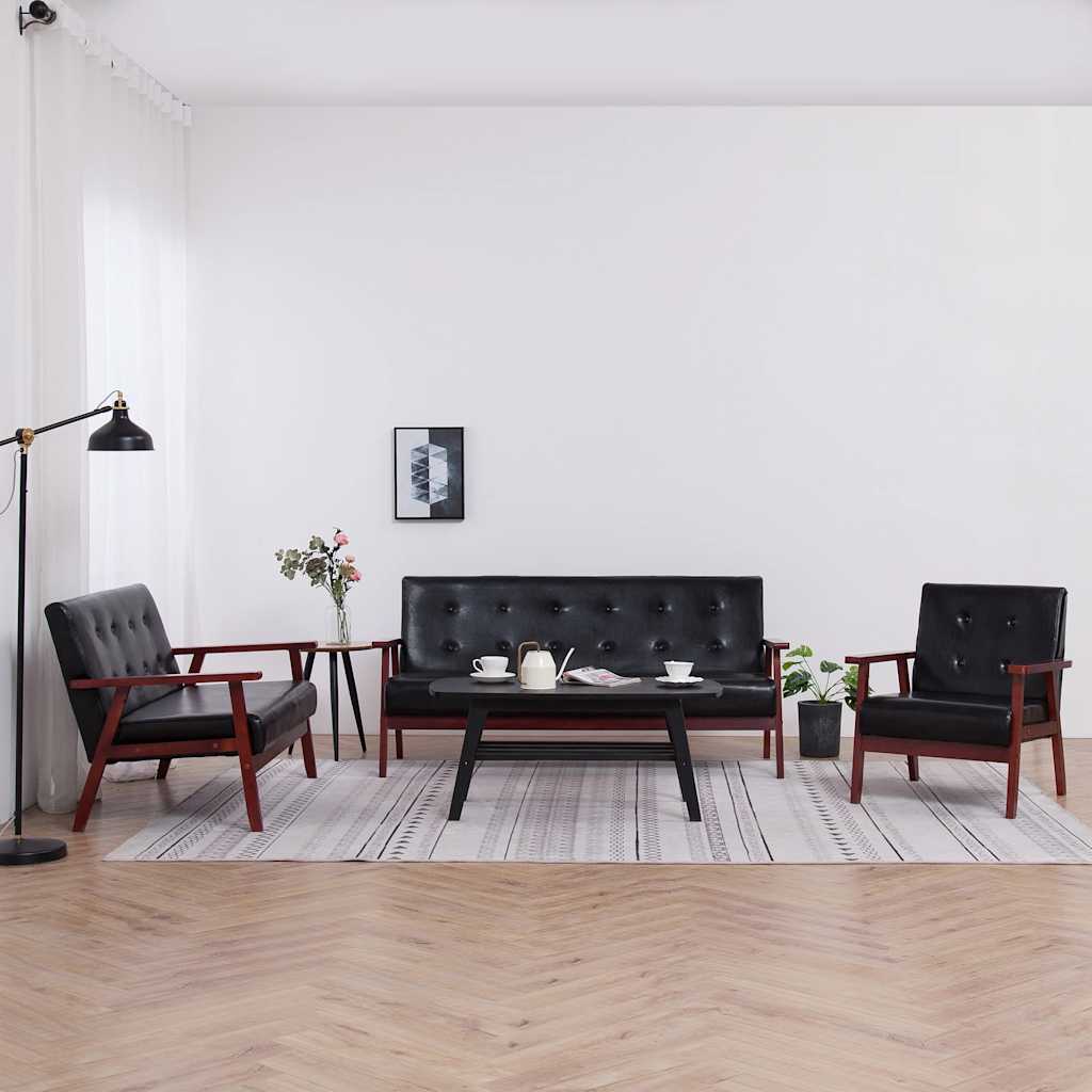 3-delig Bankstel kunstleer zwart is nu te koop bij PeponiXL, paradijselijk wonen!