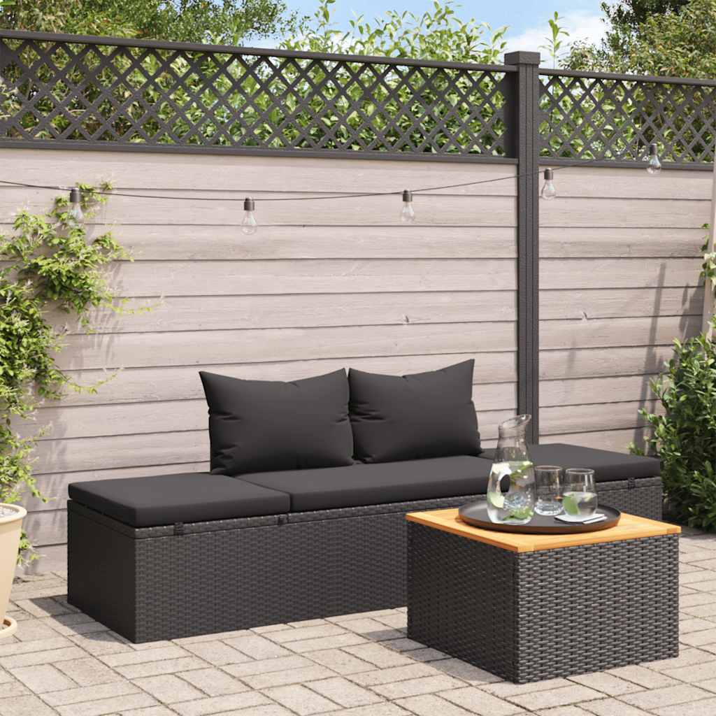 Ligbed met kussens poly rattan zwart is nu te koop bij PeponiXL, paradijselijk wonen!