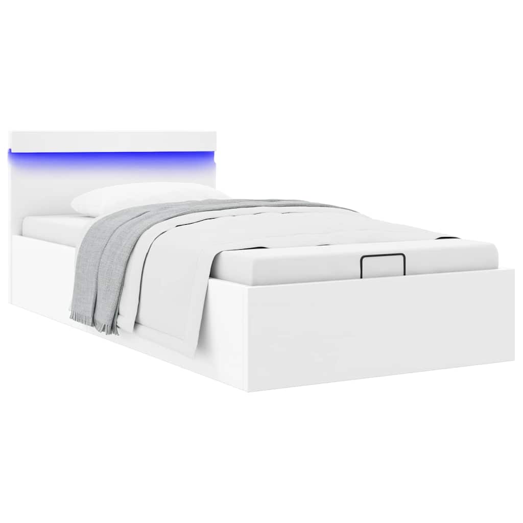 Bedframe met opslag hydraulisch LED kunstleer wit 90x200 cm is nu te koop bij PeponiXL, paradijselijk wonen!