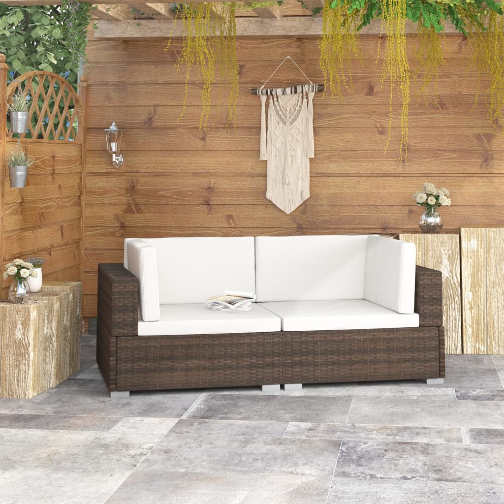 Hoekbanken 2 st met kussens poly rattan bruin is nu te koop bij PeponiXL, paradijselijk wonen!