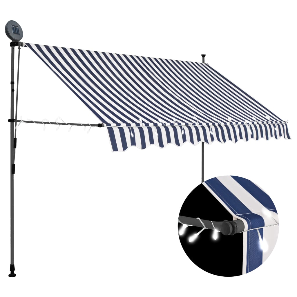 Luifel handmatig uitschuifbaar met LED 250 cm blauw en wit is nu te koop bij PeponiXL, paradijselijk wonen!