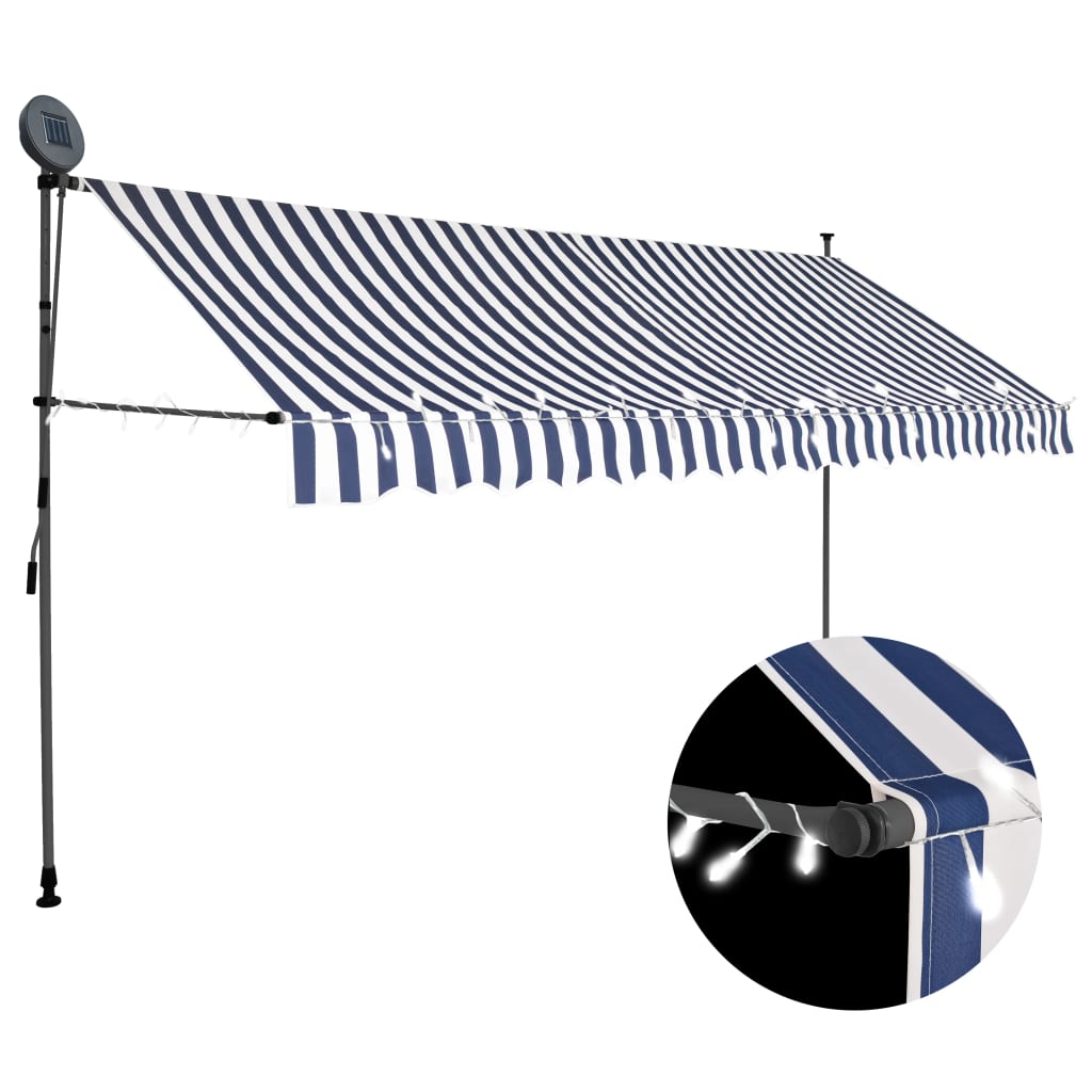 Luifel handmatig uitschuifbaar met LED 400 cm blauw en wit is nu te koop bij PeponiXL, paradijselijk wonen!