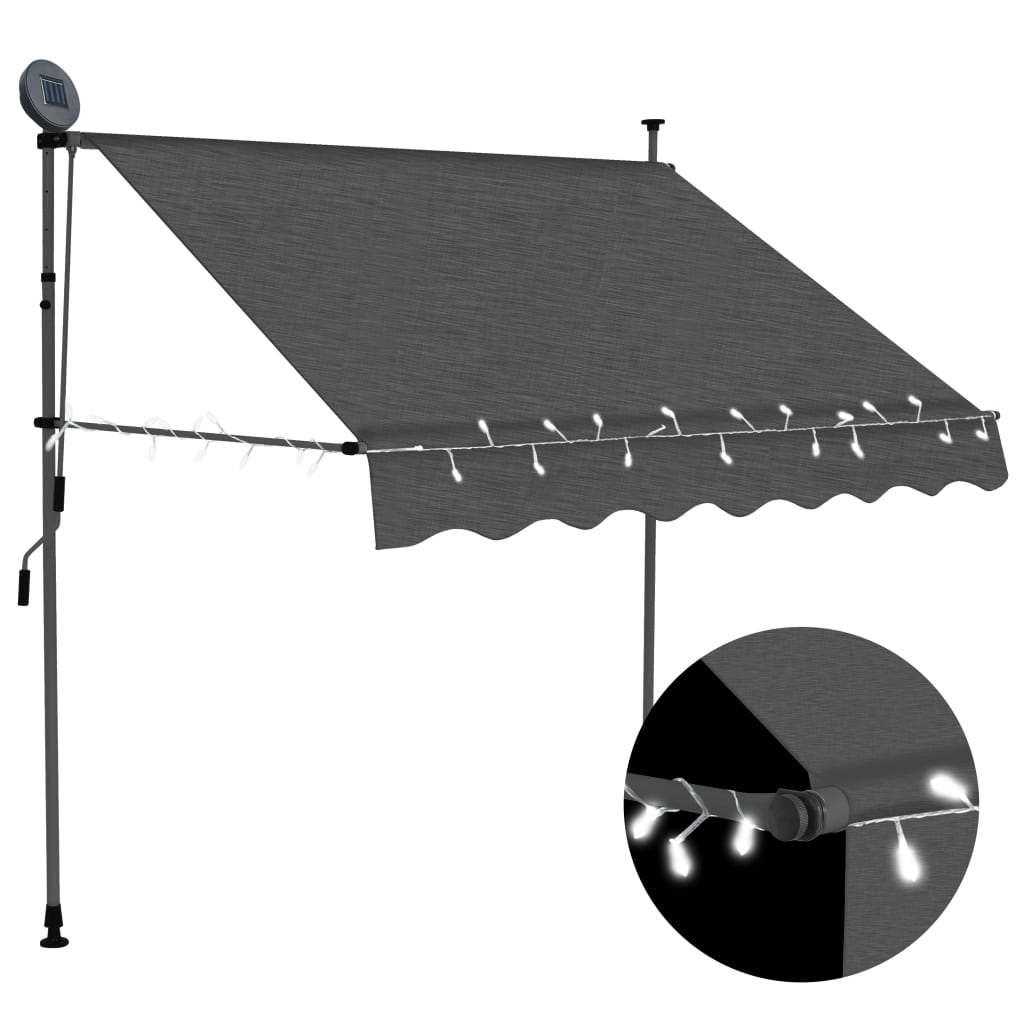Luifel handmatig uitschuifbaar met LED 150 cm antracietkleurig is nu te koop bij PeponiXL, paradijselijk wonen!