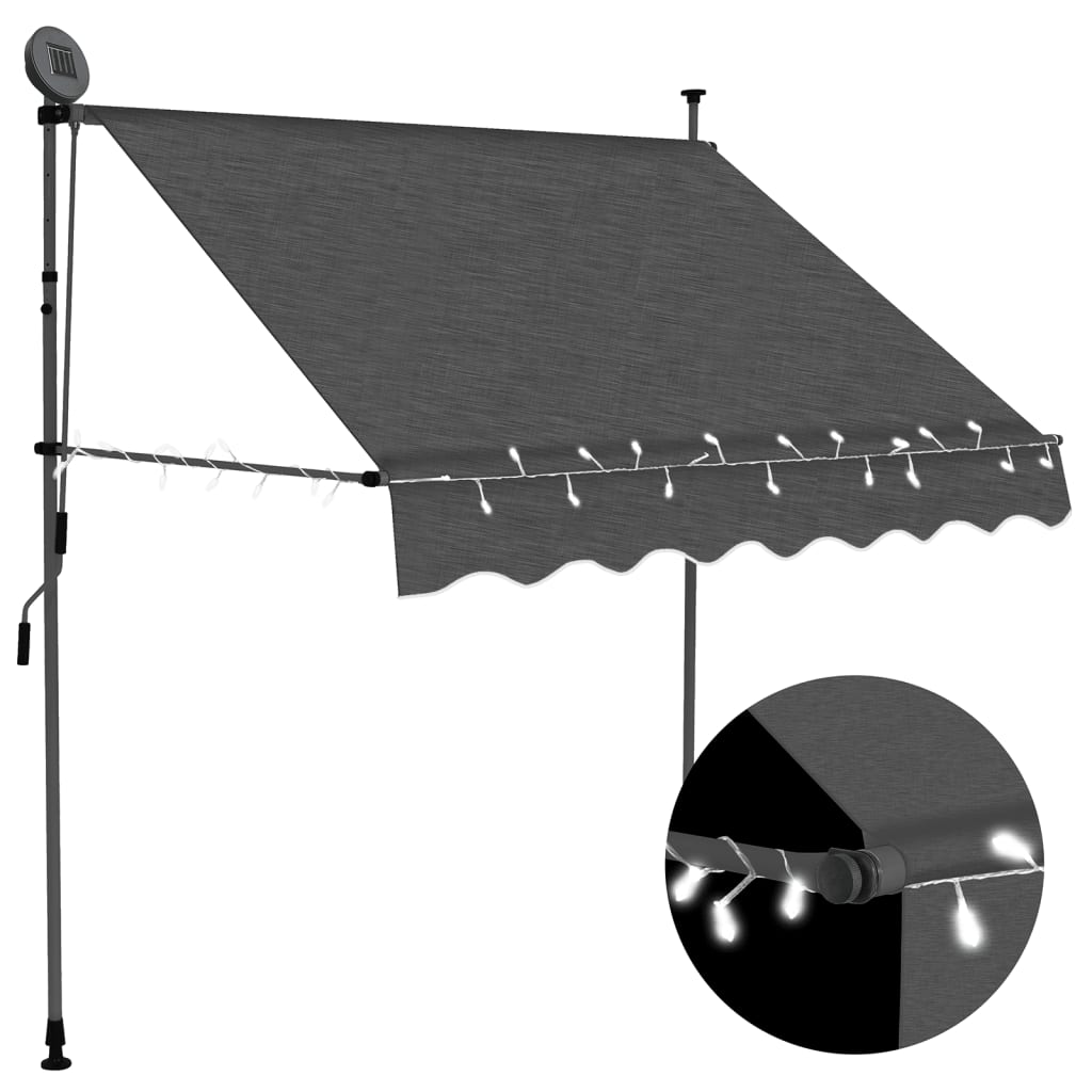 Luifel handmatig uitschuifbaar met LED 200 cm antracietkleurig is nu te koop bij PeponiXL, paradijselijk wonen!