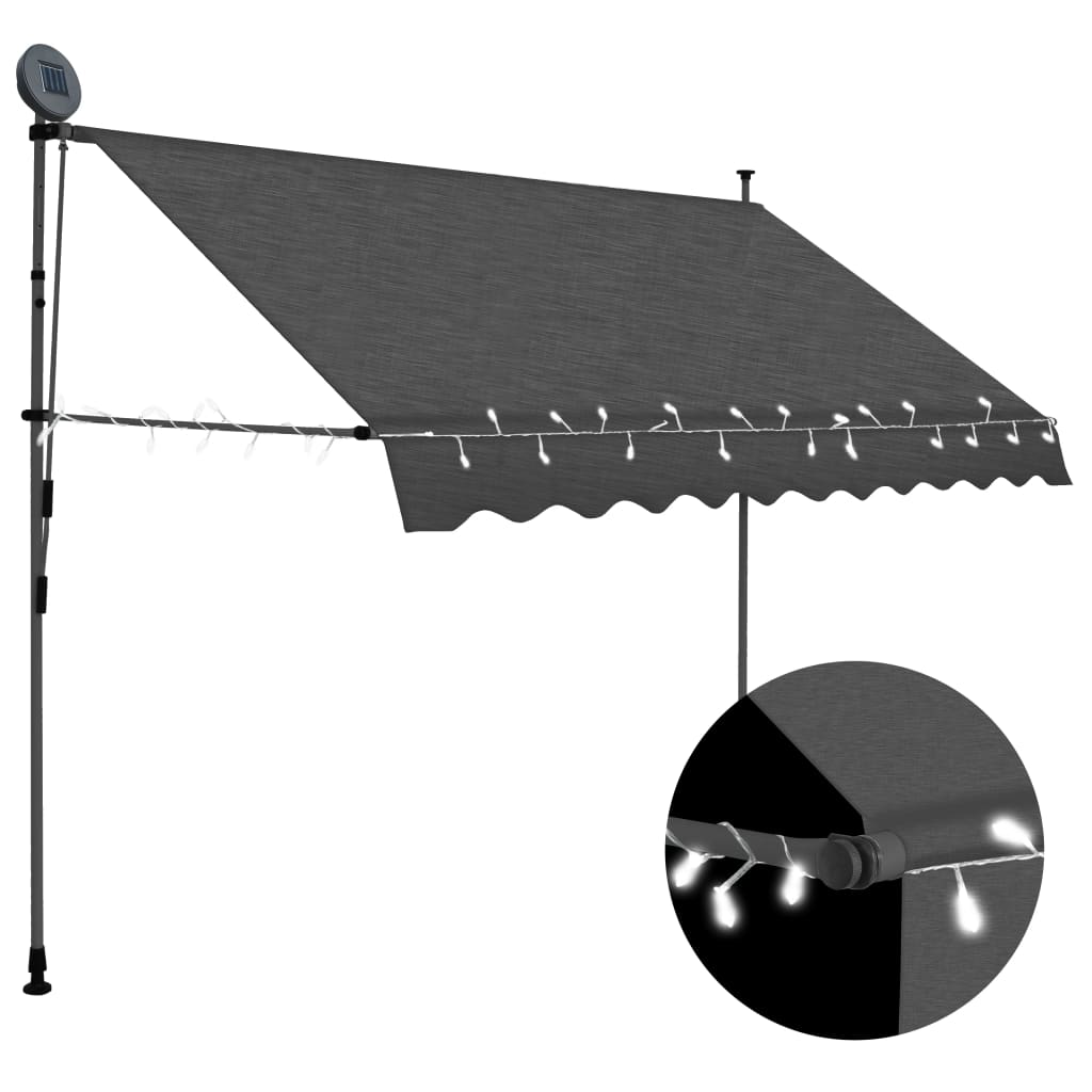 Luifel handmatig uitschuifbaar met LED 300 cm antracietkleurig is nu te koop bij PeponiXL, paradijselijk wonen!
