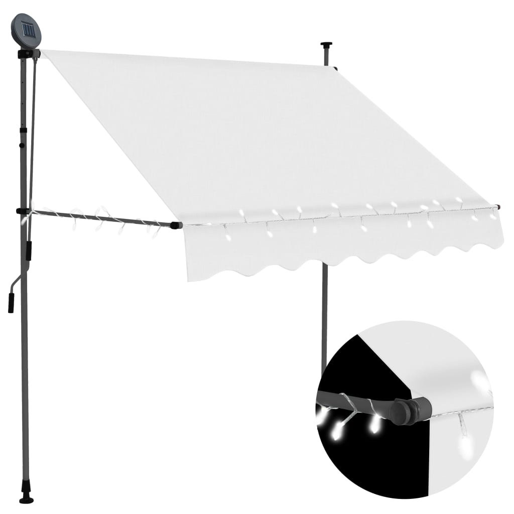 Luifel handmatig uitschuifbaar met LED 200 cm crèmekleurig is nu te koop bij PeponiXL, paradijselijk wonen!