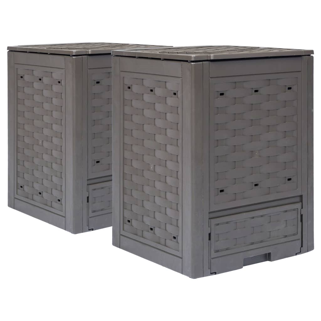 Compostbakken 2 st 600 L 60x60x83 cm kunststof rattan bruin is nu te koop bij PeponiXL, paradijselijk wonen!