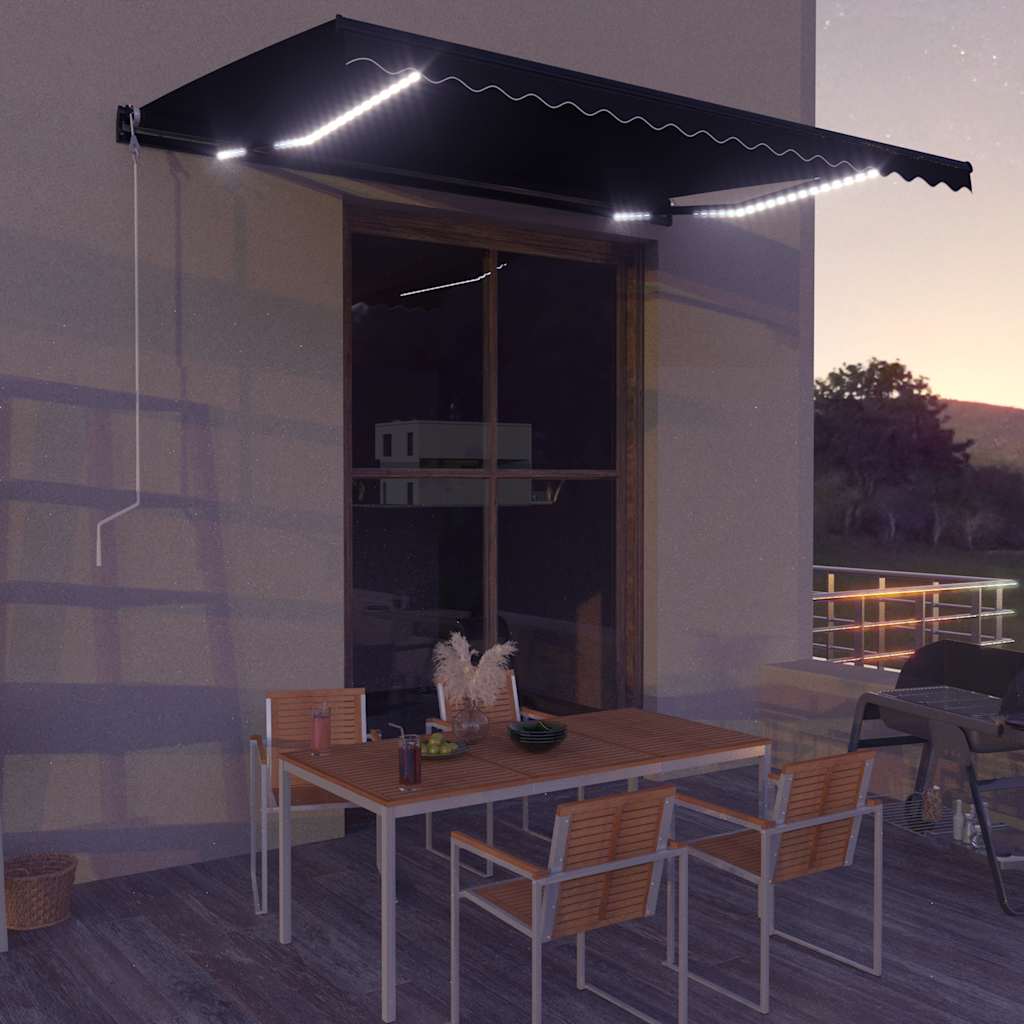 Luifel handmatig uittrekbaar met LED 450x300 cm antraciet is nu te koop bij PeponiXL, paradijselijk wonen!