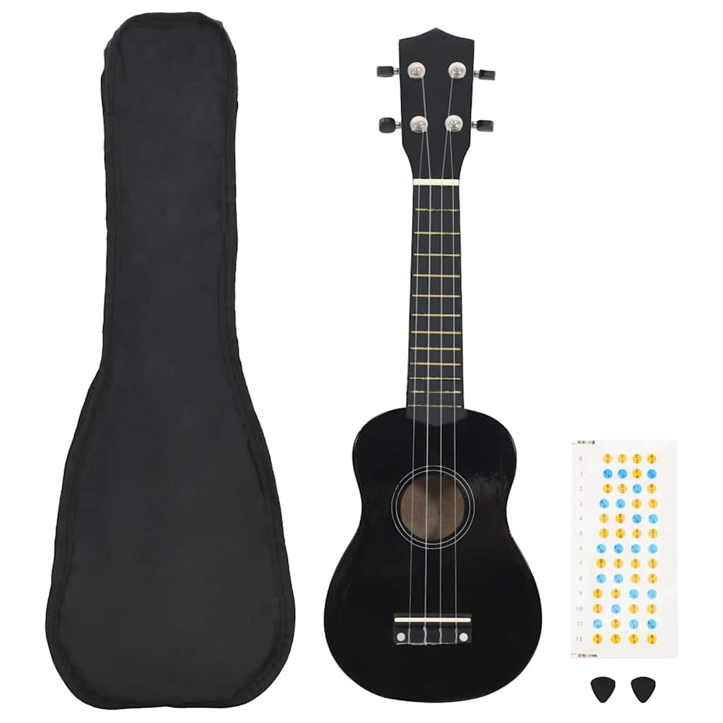 Ukuleleset met tas voor kinderen sopraan 21'' zwart is nu te koop bij PeponiXL, paradijselijk wonen!