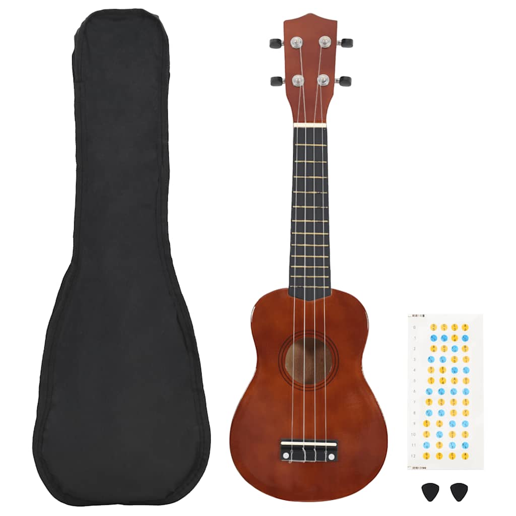 Ukuleleset met tas voor kinderen sopraan 23'' donkerhoutkleurig is nu te koop bij PeponiXL, paradijselijk wonen!